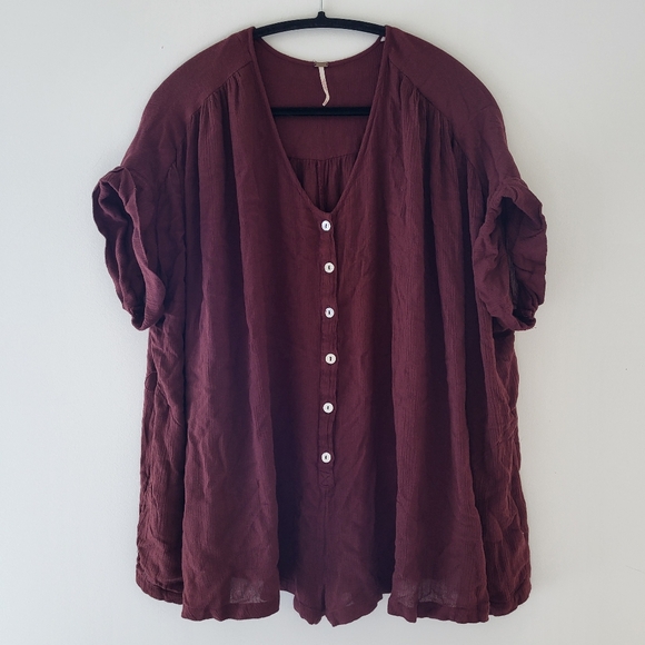 Free People Maroon Short Sleeve Romper without Belt (the belt is lost) - Picture 1 of 6